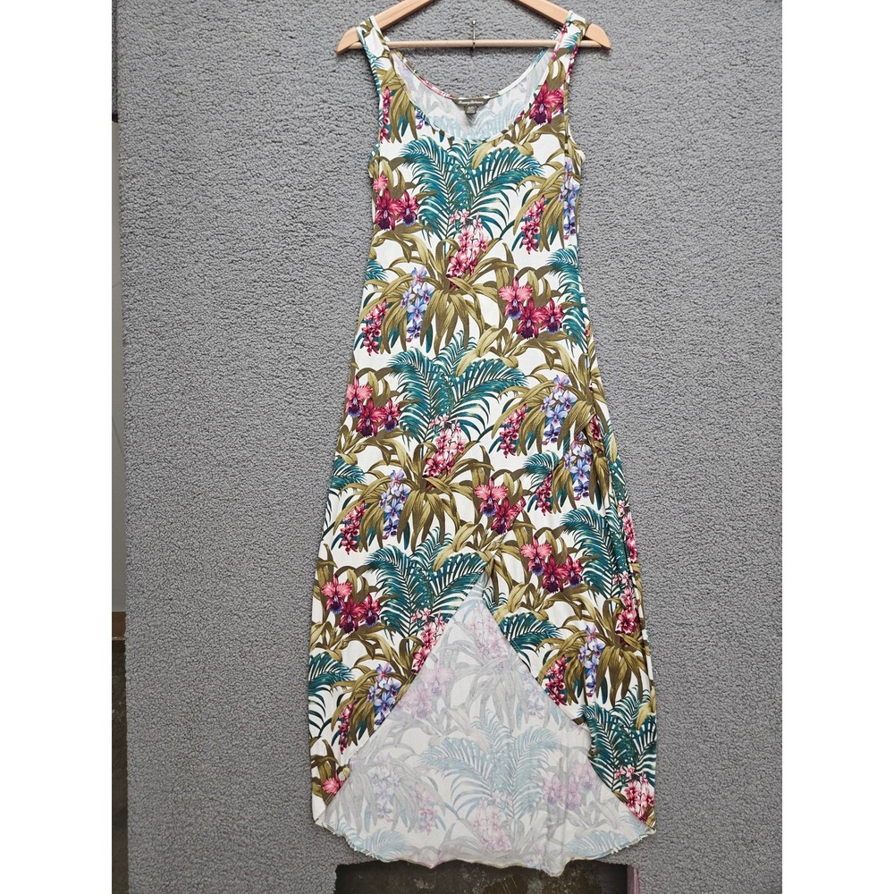 Tommy Bahama Maxi Dress Small White Tropical Floral Palm Print Resort Boho